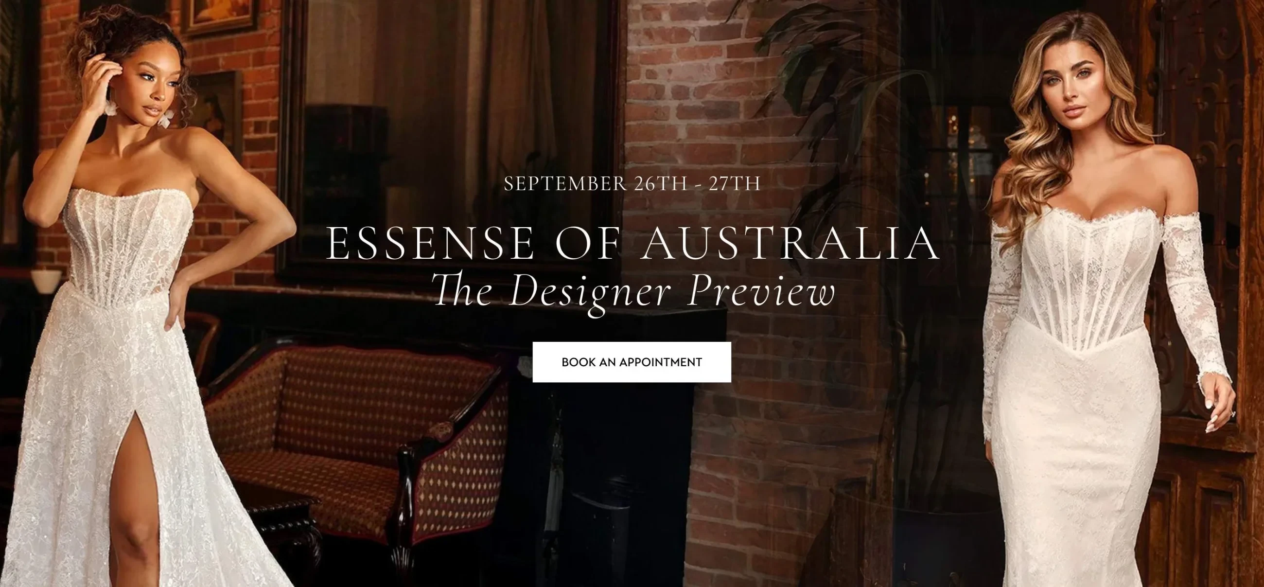Models wearing Essense of Australia gowns, desktop banner