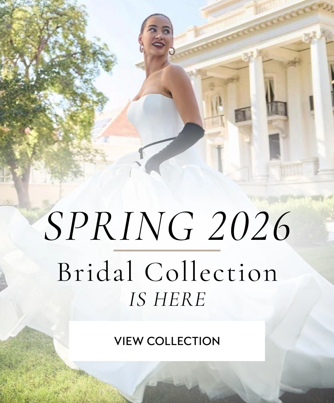 Model wearing Maggie Sottero Spring 2026 Bridal gown, spring 2026 mobile banner