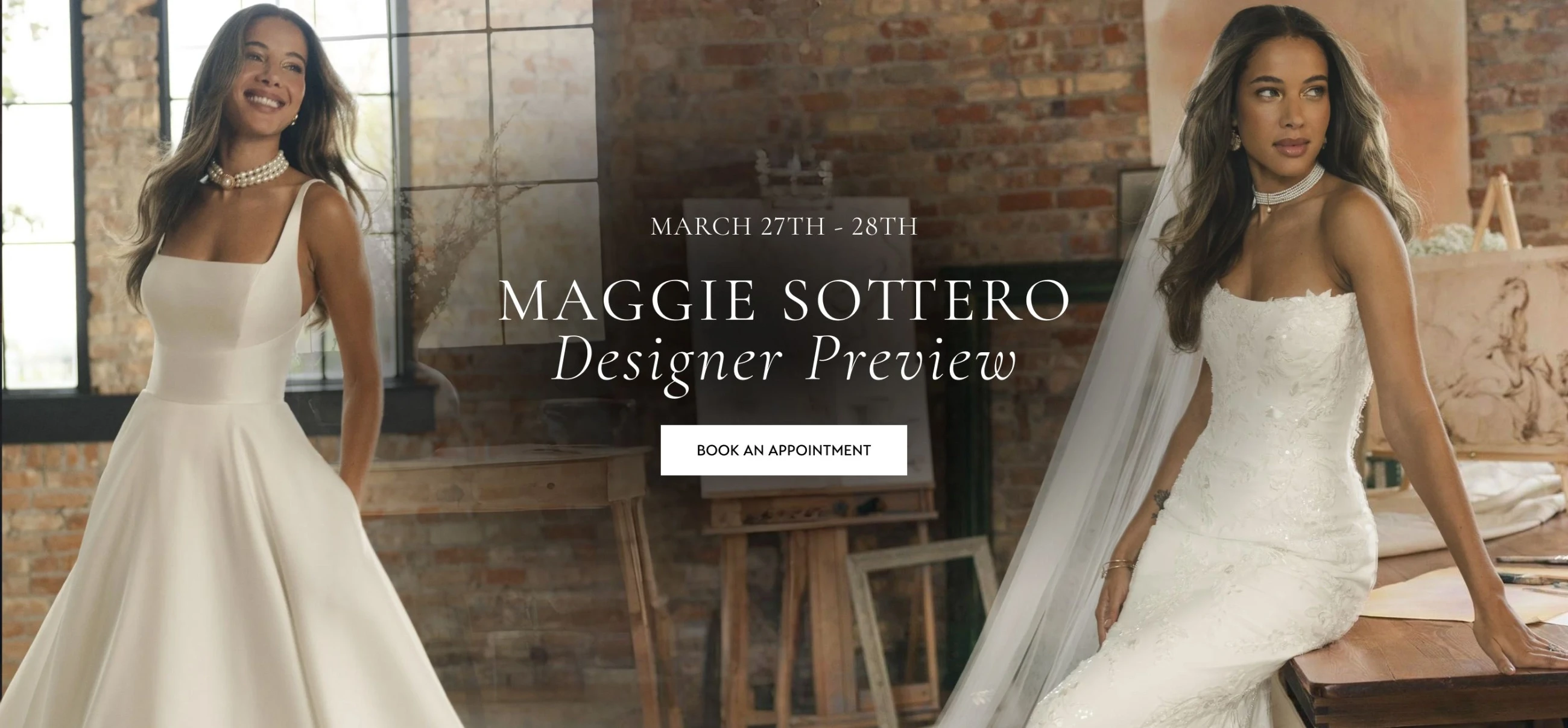 Models wearing Maggie Sottero bridal dresses, Designer preview desktop banner