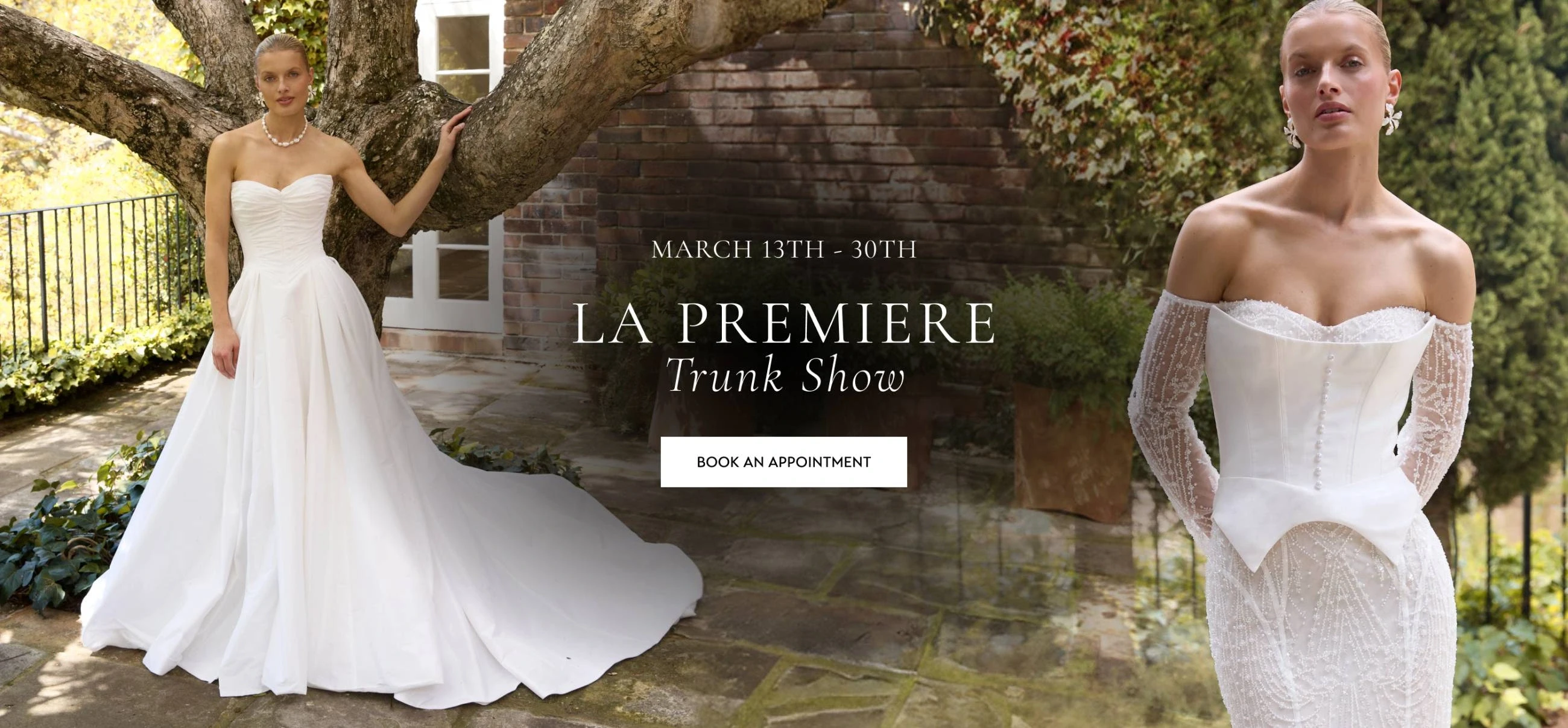 Models wearing LA Premiere bridal dresses, Trunk Show desktop banner