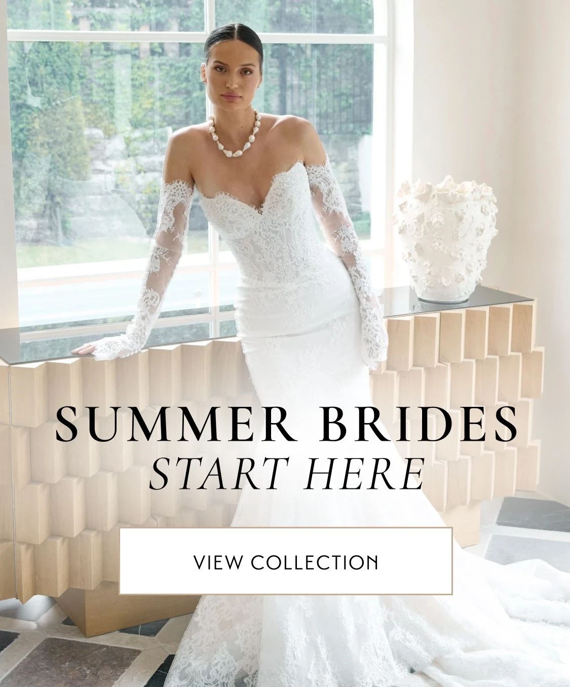 Model wearing bridal gown, summer brides mobile banner