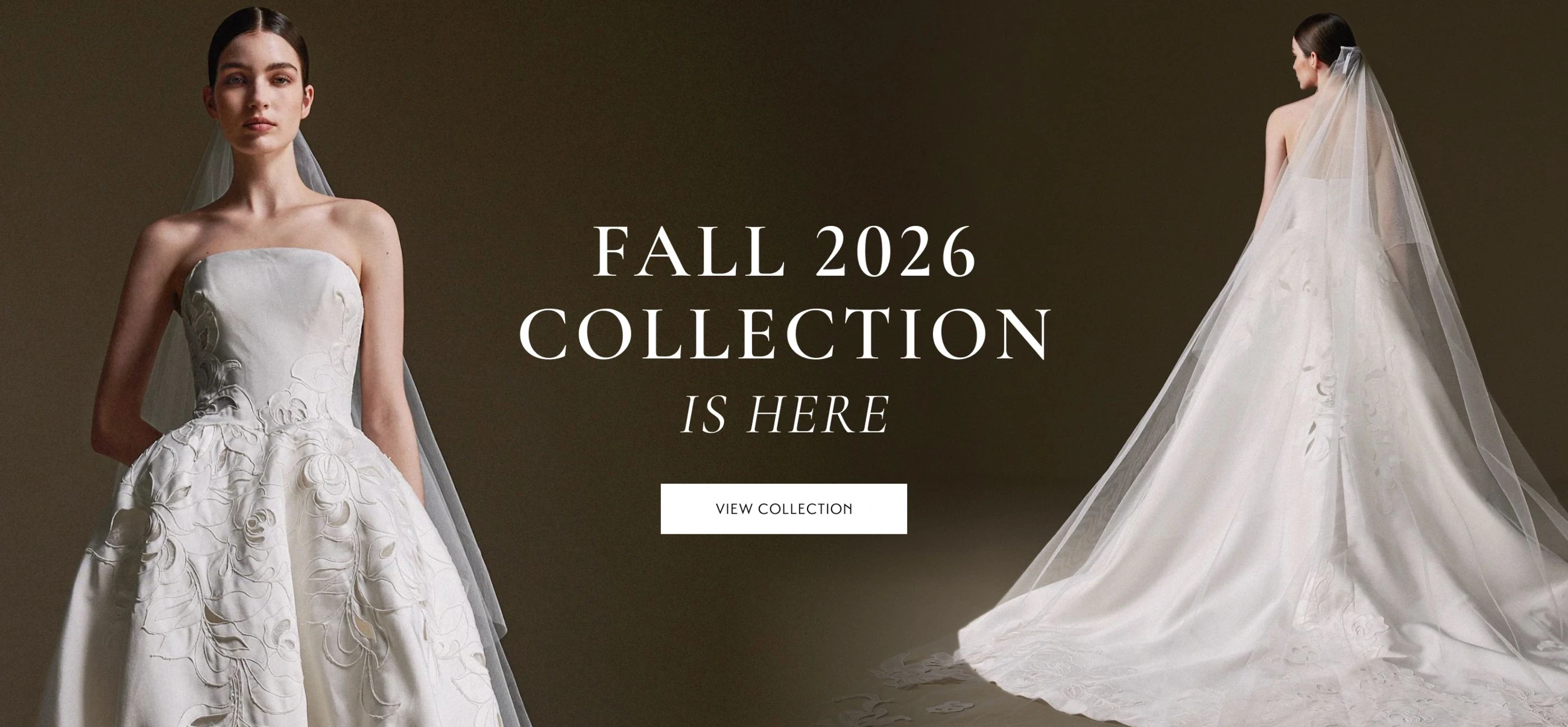 Models wearing bridal gowns, fall 2026 collection desktop banner