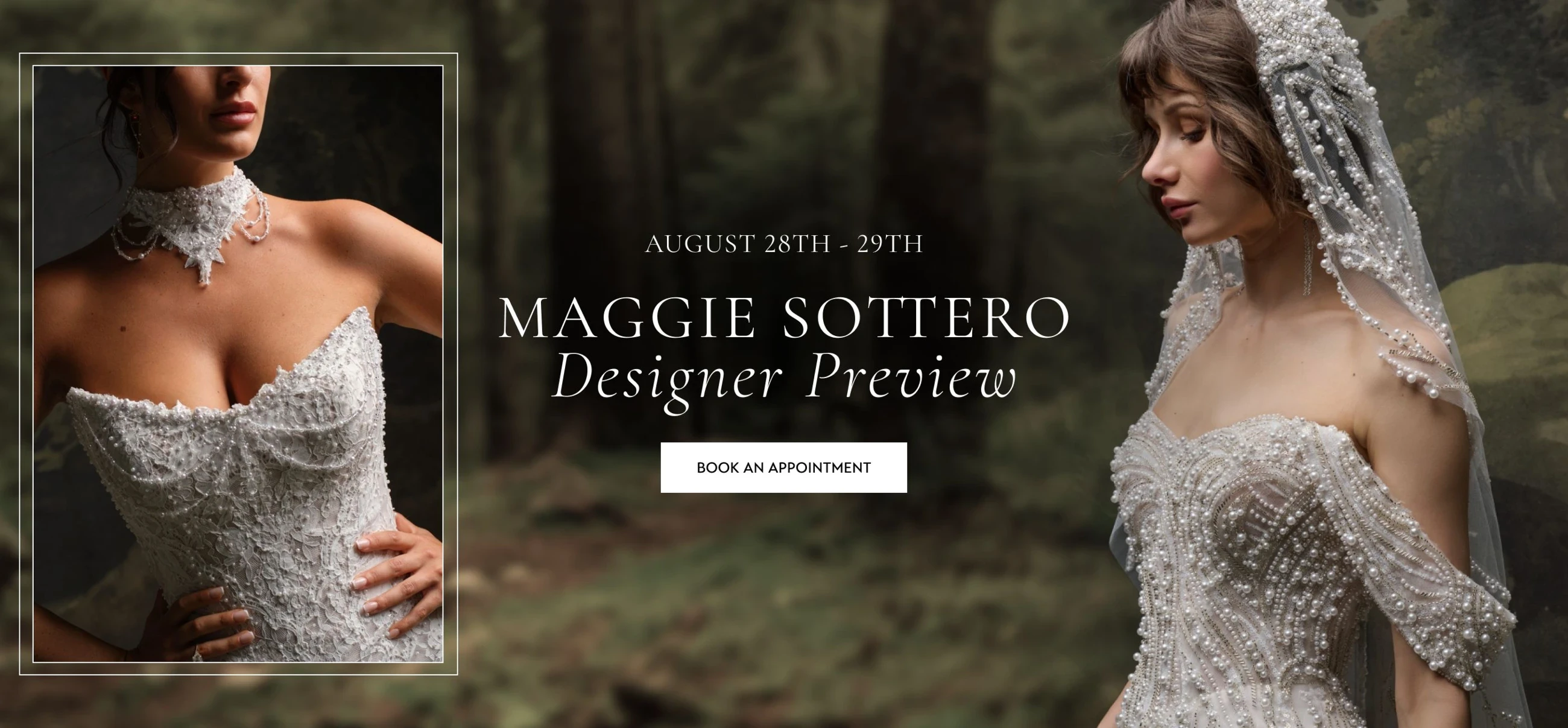 Models wearing Maggie Sottero wedding dresses, Designer preview desktop banner
