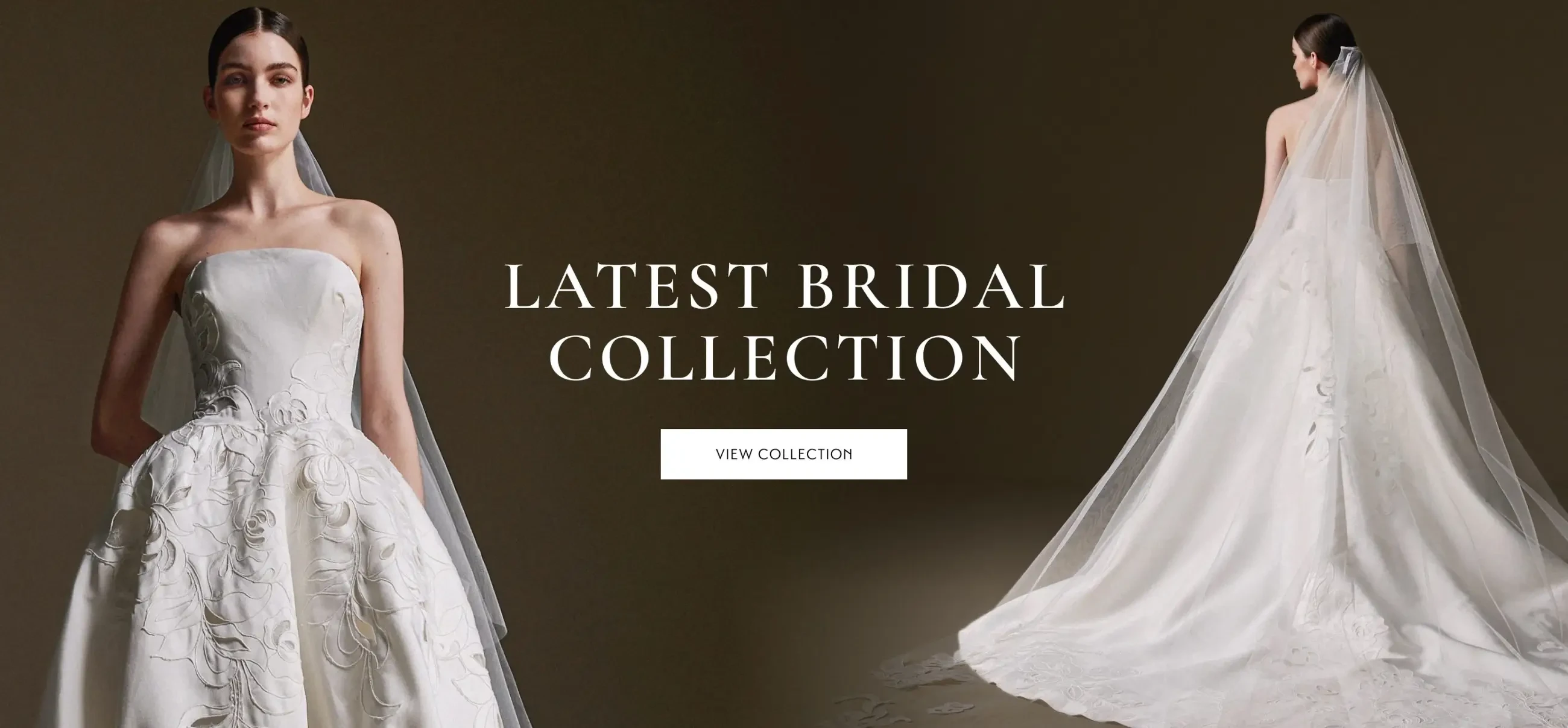 Models wearing bridal gowns, fall 2026 collection desktop banner